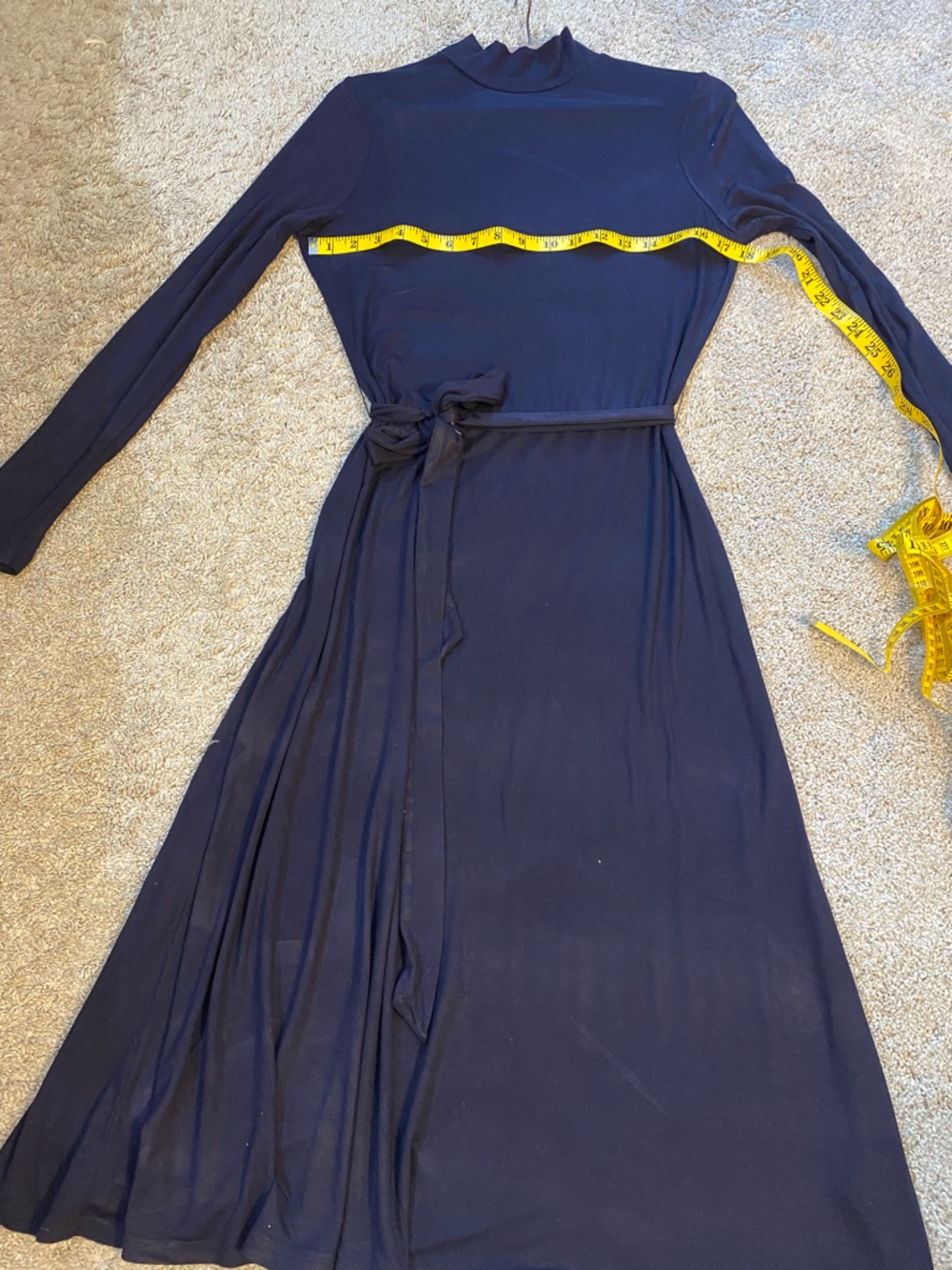 Boden Navy Long-Sleeve mock-neck Dress with Tie Waist
